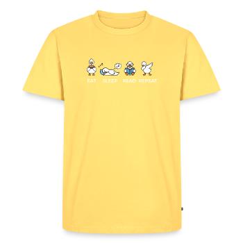 Mange, Dors, Lis, Répétez – Drôle de rat de bibliothèque - T-shirt Premium bio Homme - jaune pastel - Devant - AI Model Male 185 dark (185cm)