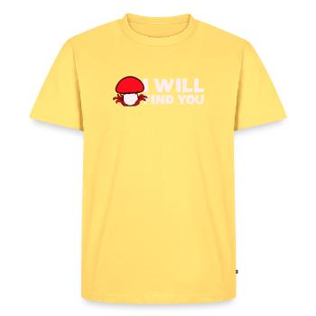 Pilz I Will Find You Lustig Humor Spruch - Men's Premium Organic T-Shirt - sky yellow - Front - AI Model Male 185 dark (185cm)