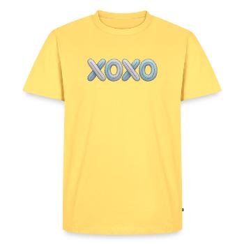 XOXO Patchwork Embroidery - Men's Premium Organic T-Shirt - sky yellow - Front - AI Model Male 185 dark (185cm)