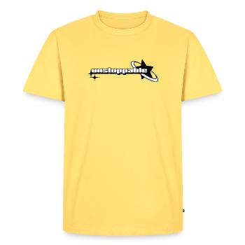 Design Graphique "Unstoppable" - T-shirt Premium bio Homme - jaune pastel - Devant - AI Model Male 185 dark (185cm)