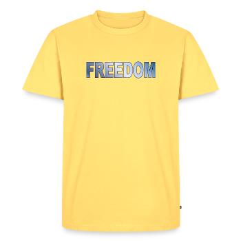 Conception de la Déclaration de Typographie de la Liberté - T-shirt Premium bio Homme - jaune pastel - Devant - AI Model Male 185 dark (185cm)
