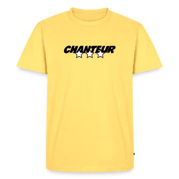Singer – music, stage, passion, voice, performance - Men's Premium Organic T-Shirt - sky yellow - Front - AI Model Male 185 dark (185cm)