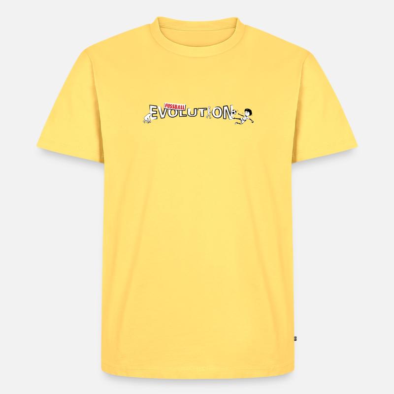 Fussball Evolution | Evolution Design - Männer Premium Bio T-Shirt - Pastellgelb