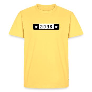 2026 - Men's Premium Organic T-Shirt - sky yellow - Front - AI Model Male 185 dark (185cm)
