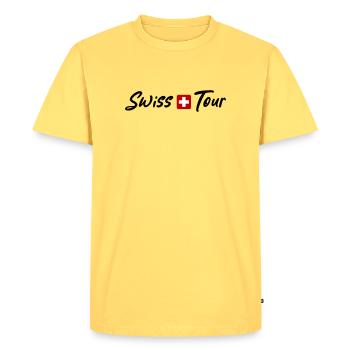 Swiss Tour Switzerland Holidays - Men's Premium Organic T-Shirt - sky yellow - Front - AI Model Male 185 dark (185cm)