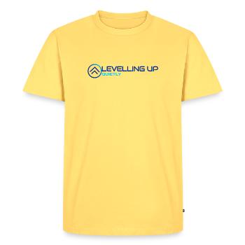 Levelling Up Quietly Design - Men's Premium Organic T-Shirt - sky yellow - Front - AI Model Male 185 dark (185cm)