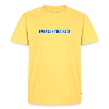 Embrace the Chaos Bold Typography - Men's Premium Organic T-Shirt - sky yellow - Front - AI Model Male 185 dark (185cm)