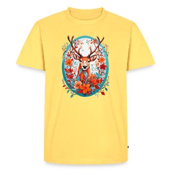 Deer with flowers - Men's Premium Organic T-Shirt - sky yellow - Front - AI Model Male 185 dark (185cm)
