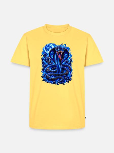 Blaue Neon Kobra - Männer Premium Bio T-Shirt - Pastellgelb