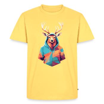 Geometric Deer in Hoodie - Men's Premium Organic T-Shirt - sky yellow - Front - AI Model Male 185 dark (185cm)