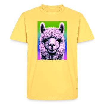 Alpaca - Men's Premium Organic T-Shirt - sky yellow - Front - AI Model Male 185 dark (185cm)