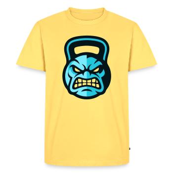 Workout Kettlebell Logo - Men's Premium Organic T-Shirt - sky yellow - Front - AI Model Male 185 dark (185cm)
