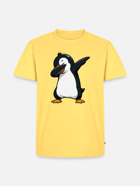 Dab-Pinguin Illustration - Männer Premium Bio T-Shirt - Pastellgelb