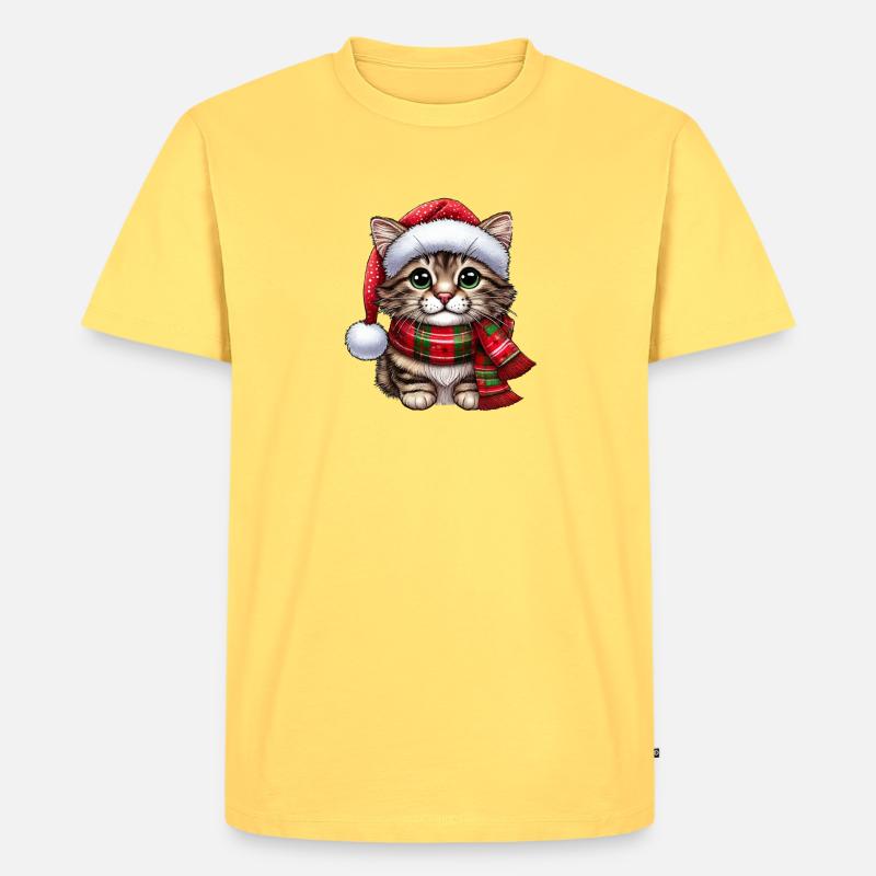 Weihnachtsmann Katze - Männer Premium Bio T-Shirt - Pastellgelb