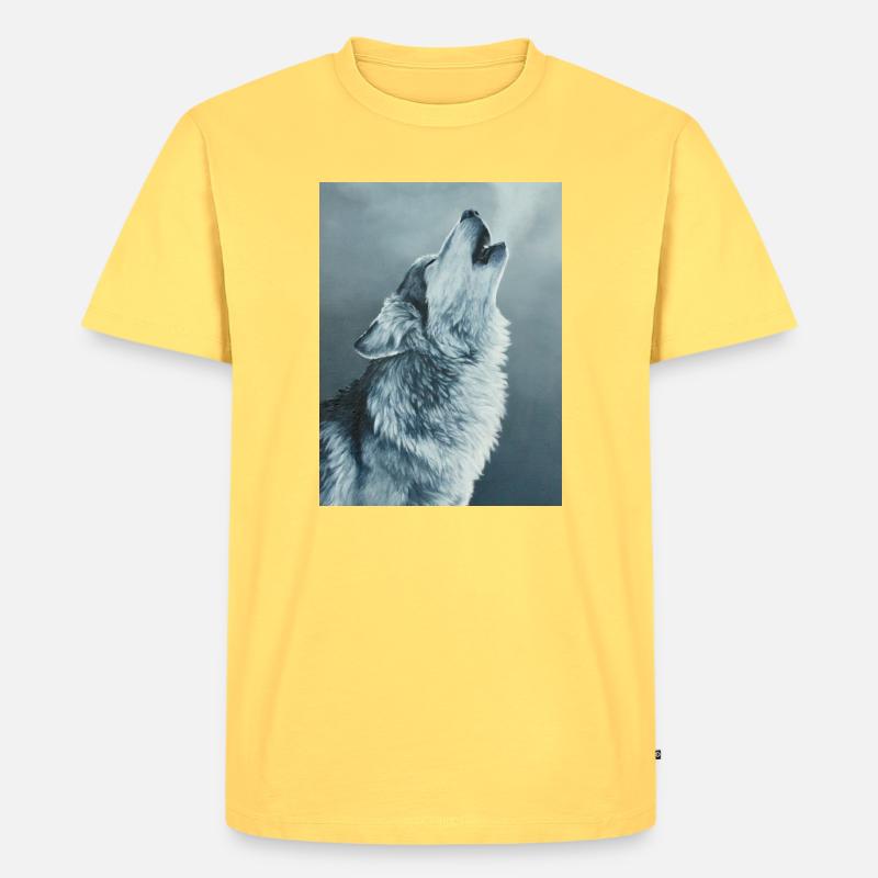 Grauer Wolf - Männer Premium Bio T-Shirt - Pastellgelb