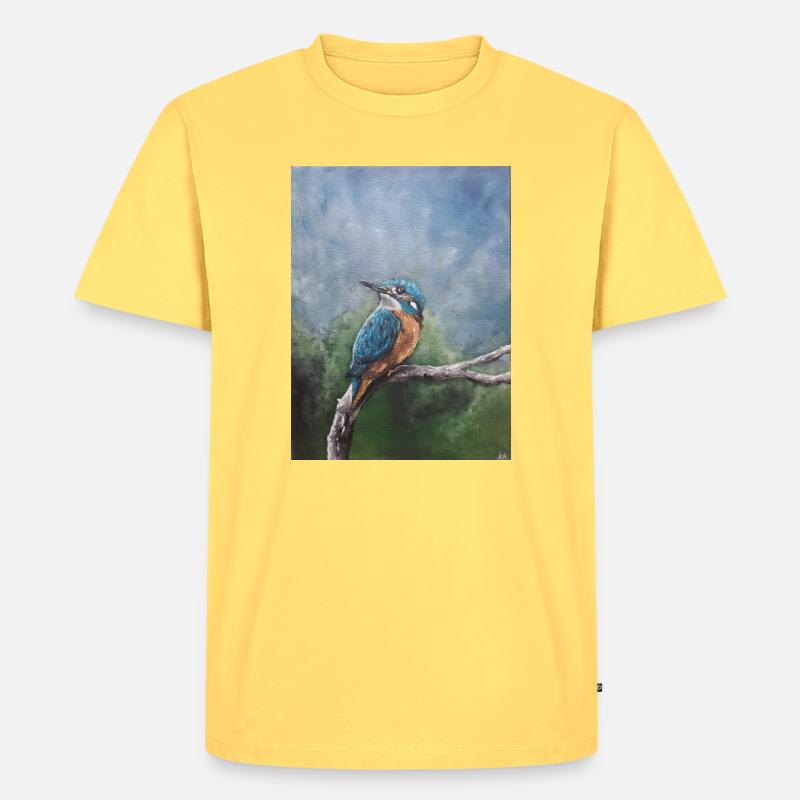 Lebendiger Eisvogel auf Ast Kunstwerk - Männer Premium Bio T-Shirt - Pastellgelb