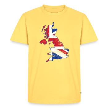 Union Jack UK Map Art Overlay - Men's Premium Organic T-Shirt - sky yellow - Front - AI Model Male 185 dark (185cm)