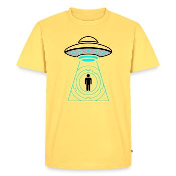 UFO Abduction Beam Me Up Vector - Men's Premium Organic T-Shirt - sky yellow - Front - AI Model Male 185 dark (185cm)