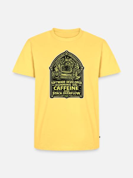 Koffein Und Stack Overflow Entwickler Design - Männer Premium Bio T-Shirt - Pastellgelb