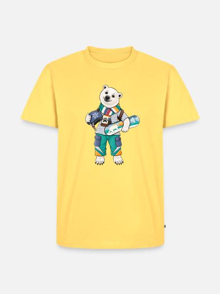 Eisbär Snowboard Fun - Männer Premium Bio T-Shirt - Pastellgelb