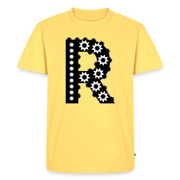 Lettre R - T-shirt Premium bio Homme - jaune pastel - Devant - AI Model Male 185 dark (185cm)