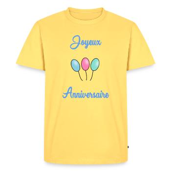 HAPPY BIRTHDAY - T-shirt Premium bio Homme - jaune pastel - Devant - AI Model Male 185 dark (185cm)