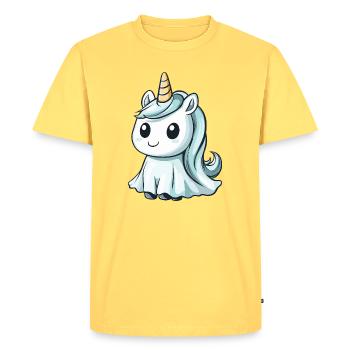 Licorne Halloween fantôme - T-shirt Premium bio Homme - jaune pastel - Devant - AI Model Male 185 dark (185cm)