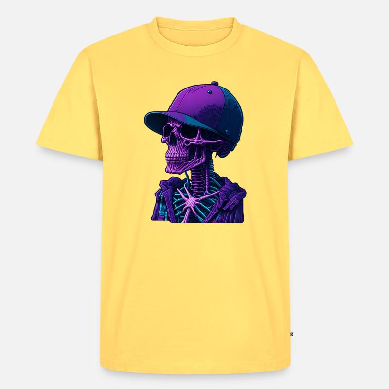 Skelett mit Kappe - Männer Premium Bio T-Shirt - Pastellgelb