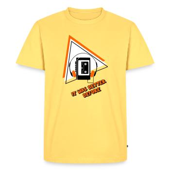 Vintage Audio Design Cassettes - Men's Premium Organic T-Shirt - sky yellow - Front - AI Model Male 185 dark (185cm)