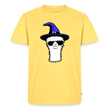 Lama Cool Witch Hat Sunglasses Halloween Alpaca - Men's Premium Organic T-Shirt - sky yellow - Front - AI Model Male 185 dark (185cm)