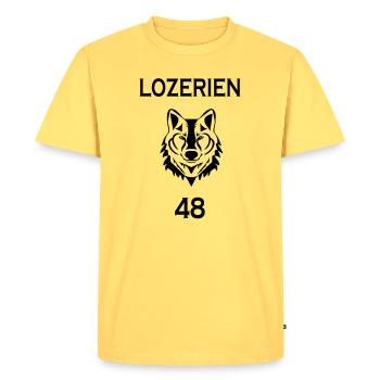 Lozerian - Men's Premium Organic T-Shirt - sky yellow - Front - AI Model Male 185 dark (185cm)