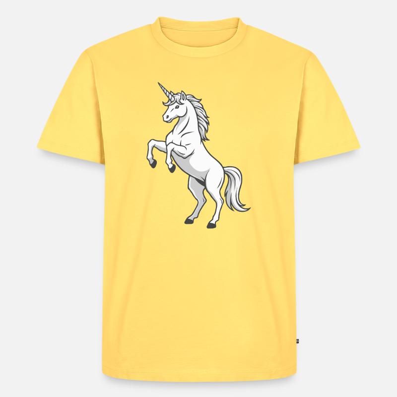 Weißes Einhorn - Männer Premium Bio T-Shirt - Pastellgelb