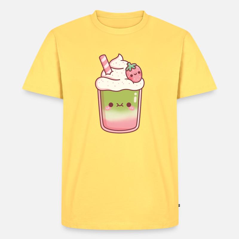 Süßer Eiskaffer Matcha Erdbeer-Latte - Männer Premium Bio T-Shirt - Pastellgelb