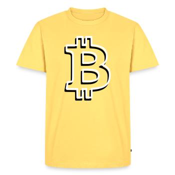 Bitcoin Logo Outline Neon Minimalist - Men's Premium Organic T-Shirt - sky yellow - Front - AI Model Male 185 dark (185cm)