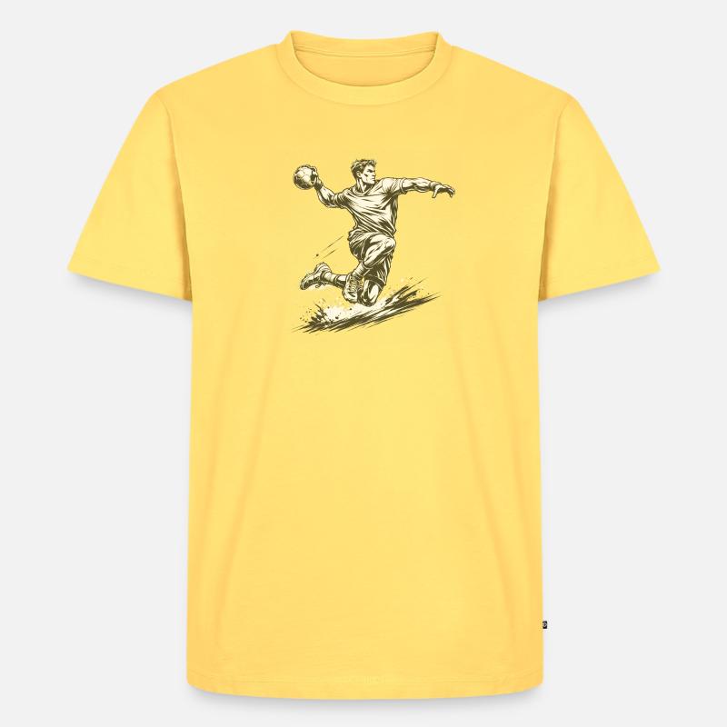 Dynamischer Handballer im Comic Stil - Männer Premium Bio T-Shirt - Pastellgelb