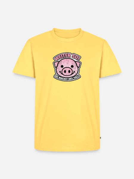 Weiter so Pinkes Schwein Motivator - Männer Premium Bio T-Shirt - Pastellgelb
