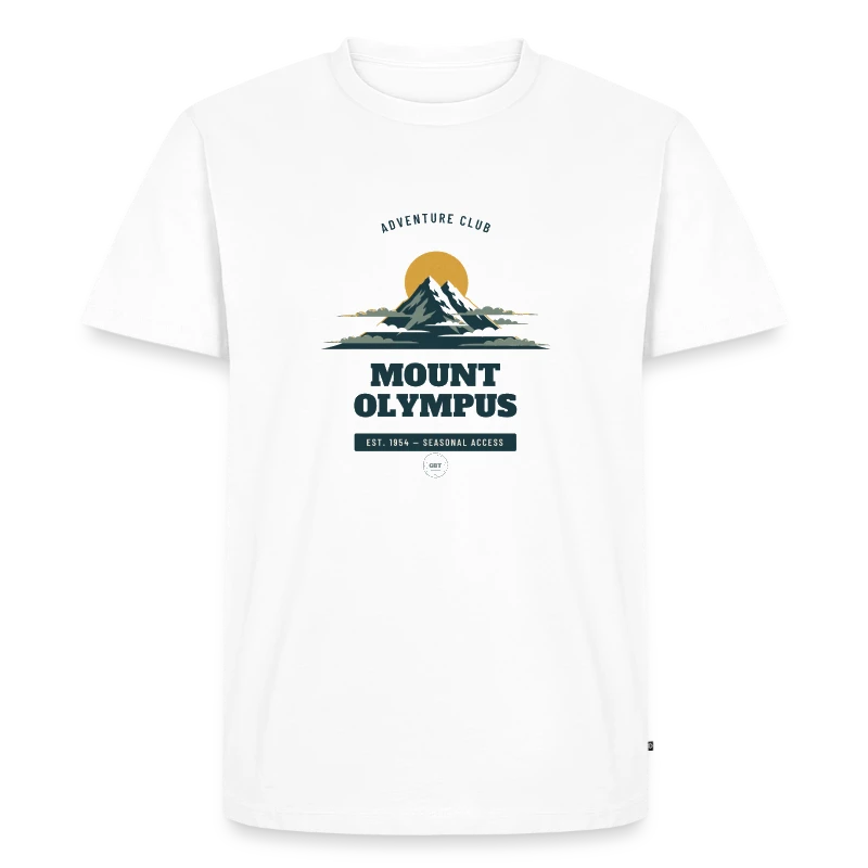 Mount Olympus badge on a men's premium organic t-shirt