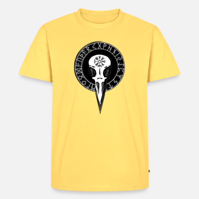 Rabenschädel mit großem Runenkreis - Männer Premium Bio T-Shirt - Pastellgelb