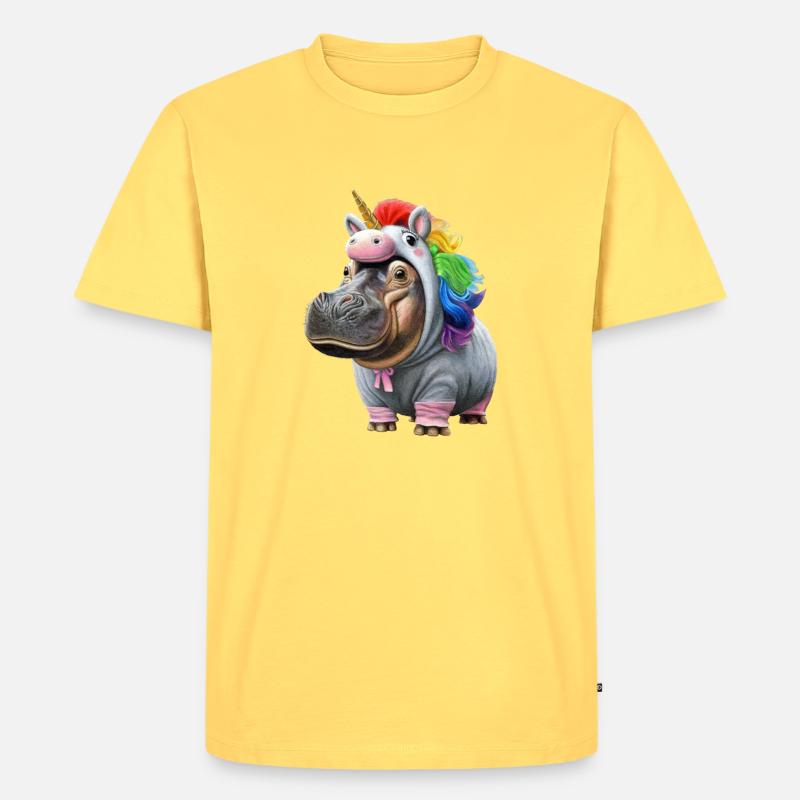 Nilpferd Einhorn - Männer Premium Bio T-Shirt - Pastellgelb