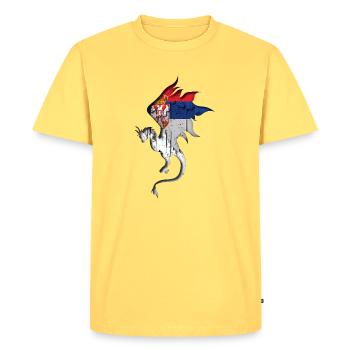Drapeau de la Serbie - Serbe - Silhouette de dragon - T-shirt Premium bio Homme - jaune pastel - Devant - AI Model Male 185 dark (185cm)