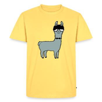 Llama Nerd Geek Hornglasses Bow Tie Funny Alpaca Cute - Men's Premium Organic T-Shirt - sky yellow - Front - AI Model Male 185 dark (185cm)