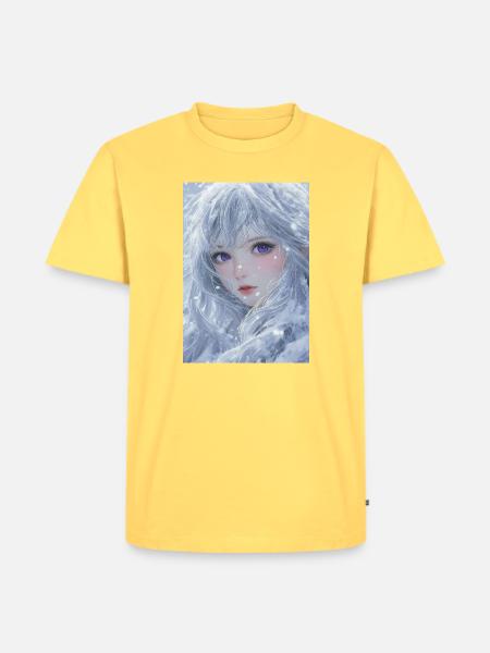 Eiskaltes Haar und violette Augen - Männer Premium Bio T-Shirt - Pastellgelb