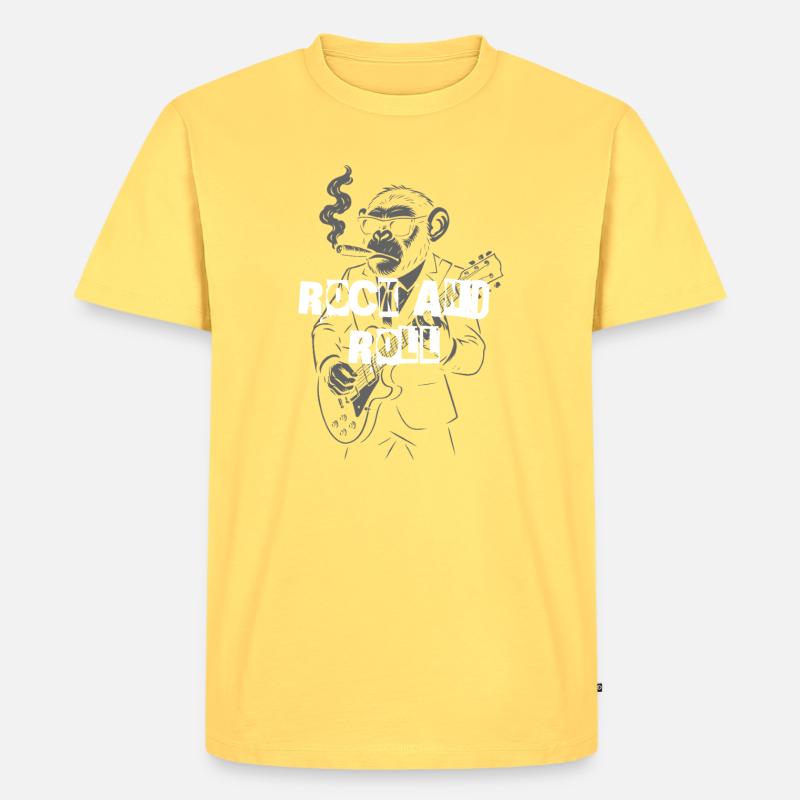 Rock and Roll Monkey Gitarrist - Männer Premium Bio T-Shirt - Pastellgelb