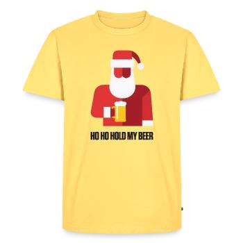 Santa Ho ho tiens ma bière en disant - T-shirt Premium bio Homme - jaune pastel - Devant - AI Model Male 185 dark (185cm)