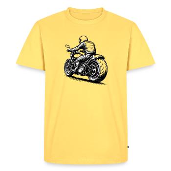 Biker illustration on motorcycle - Men's Premium Organic T-Shirt - sky yellow - Front - AI Model Male 185 dark (185cm)