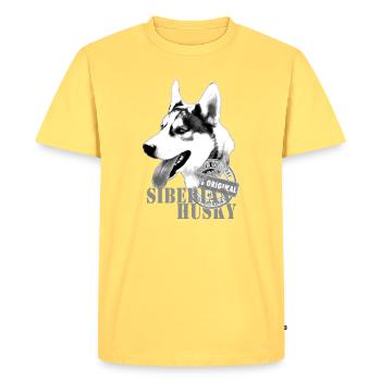 Impression monochrome Husky sibérienne 100 % originale - T-shirt Premium bio Homme - jaune pastel - Devant - AI Model Male 185 dark (185cm)