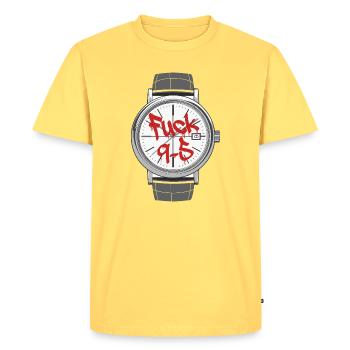 Merde, le travail de relevé de relevé de 9h à 17h est pénible - T-shirt Premium bio Homme - jaune pastel - Devant - AI Model Male 185 dark (185cm)