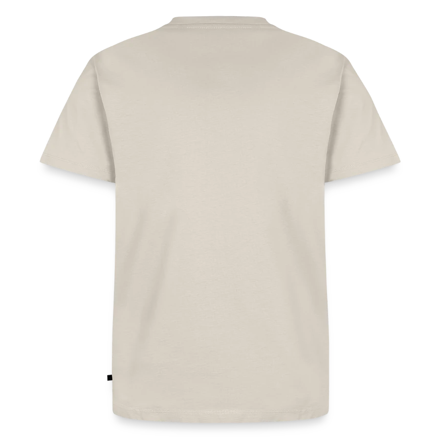 Salt Harbour badge on a men's premium organic t-shirt, beige, back