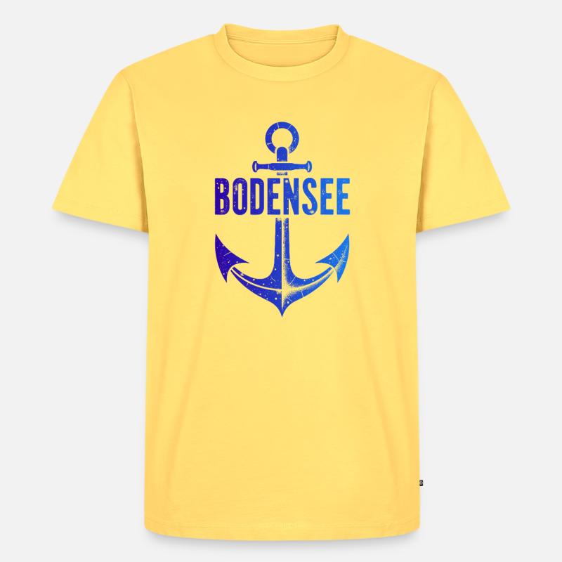 Anker Bodensee Urlaub Schiff - Männer Premium Bio T-Shirt - Pastellgelb