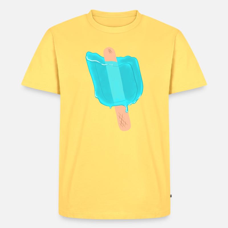 Blaues Eis am Stiel - Männer Premium Bio T-Shirt - Pastellgelb